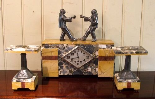 French Art Deco Clock Garniture